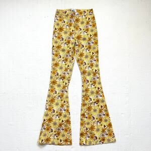 Forever 21 Women’s 70s Floral Bell Bottom Flare Jeans High Rise Yellow Size 25